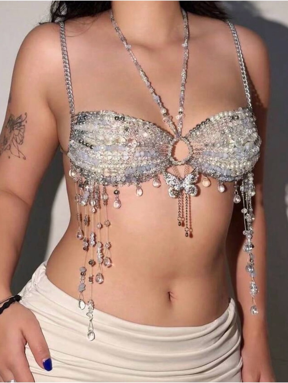 Beaded body chain bra